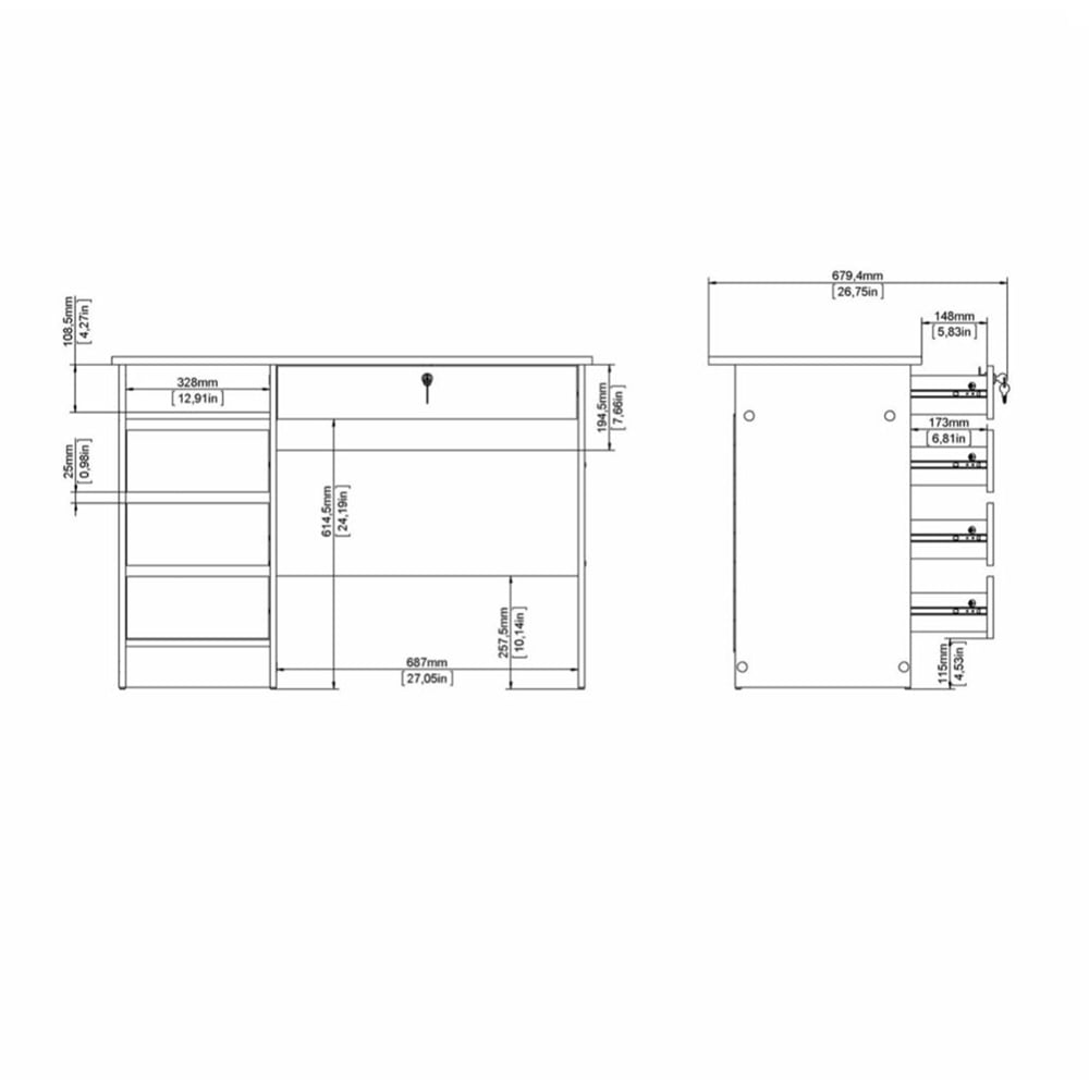 Florence Function Plus 4 Drawer Desk White Image 9