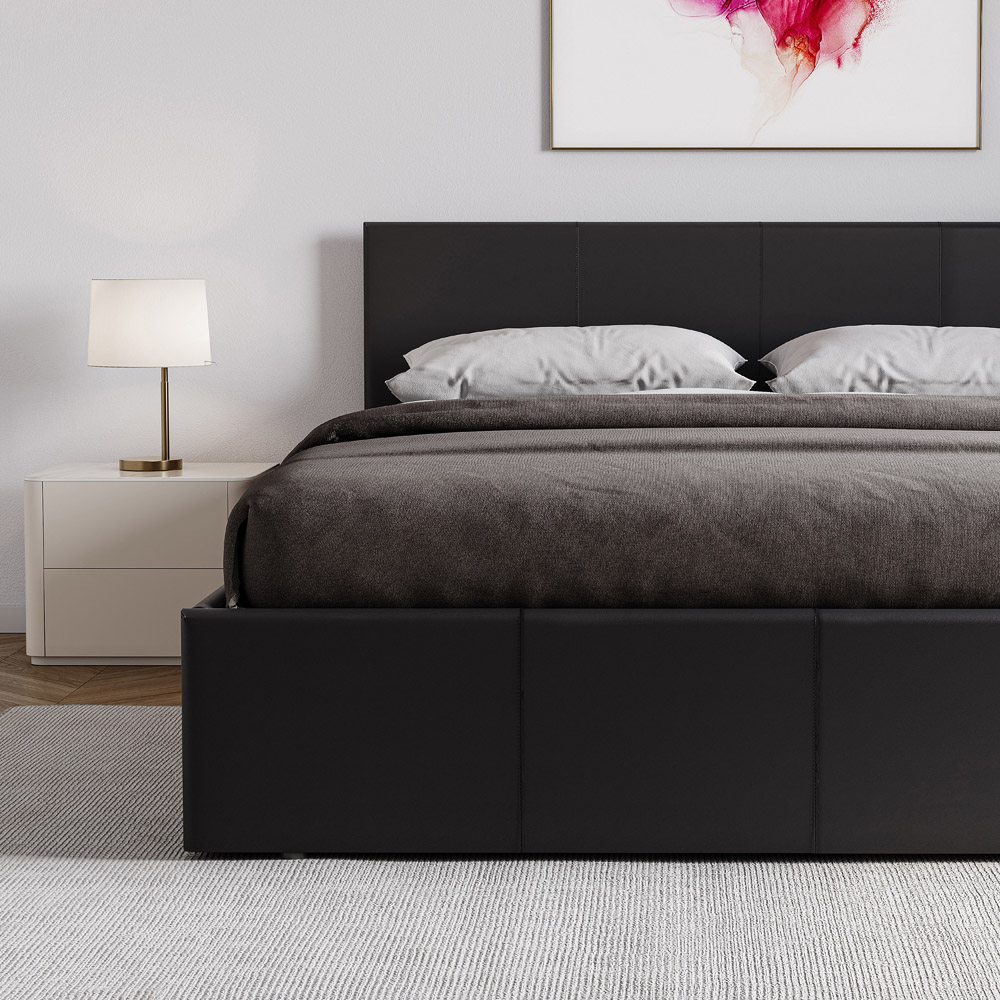 VIDA DESIGNS Lisbon Double Black Faux Leather Ottoman Bed with Gel Memory Foam Mattress Image 3