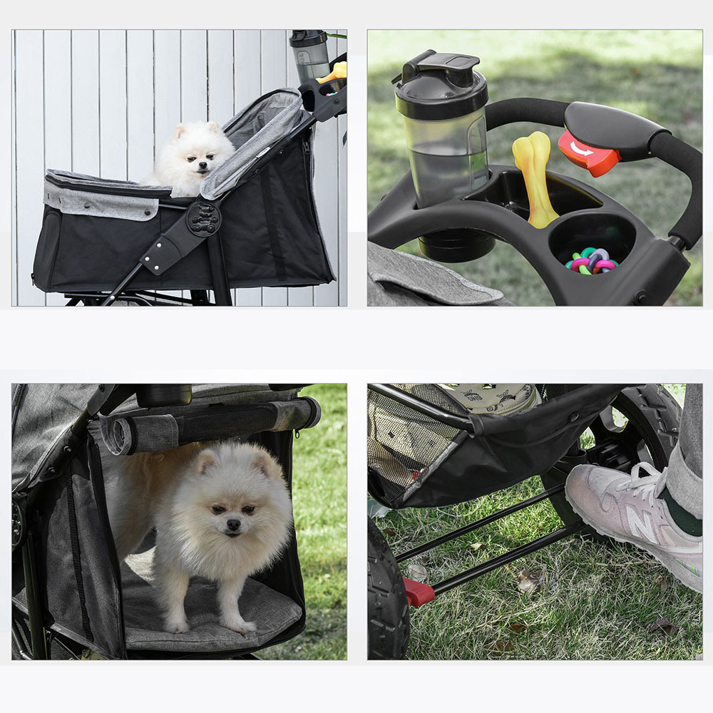 PawHut 3-Wheel Pet Stroller Grey Image 3