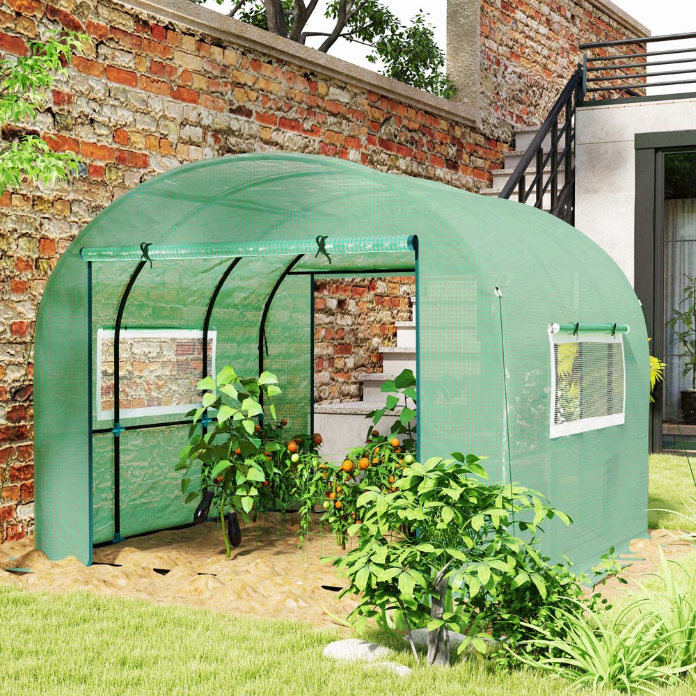 Outsunny 9.8 x 9.8ft Polytunnel Greenhouse with Door and Mesh Window Image 2