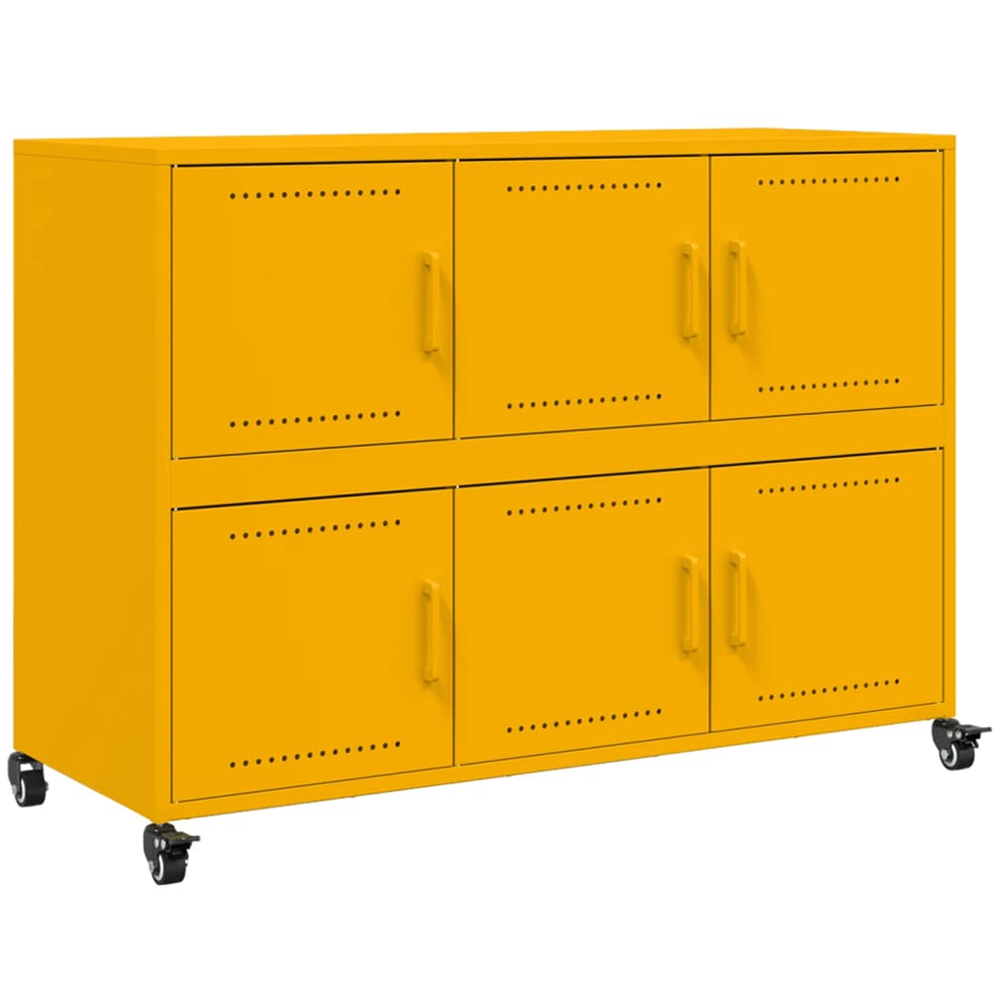 vidaXL 6 Door Mustard Yellow Metal Sideboard with Wheels Image 2