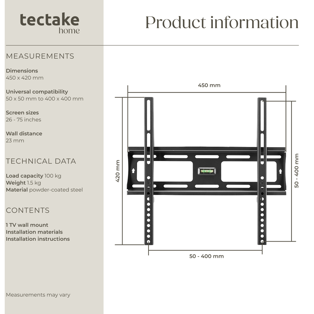 tectake 26 to 75 inch Width Adjustable and TV Bracket Image 8