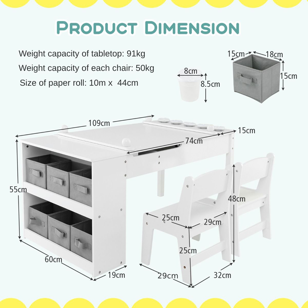 Costway White Kids 2 in 1 Table and Chair Set Image 8