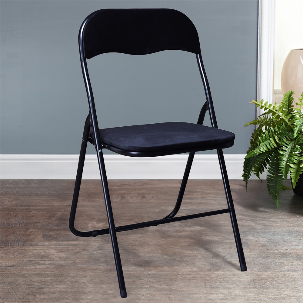 Black Velvet Touch Steel Folding Chair Image 1