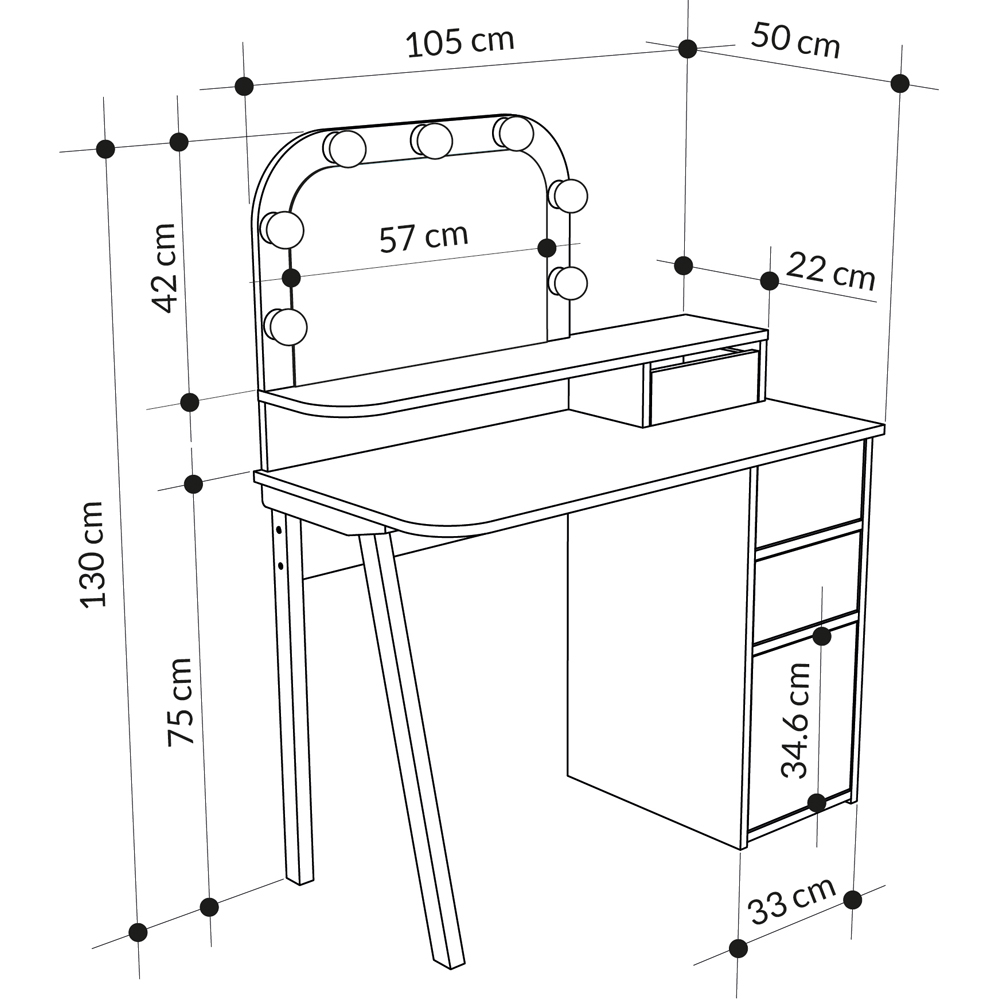 Decortie Avien 3 Drawer Single Door White and Oak Makeup Vanity Table with LED Mirror Image 8
