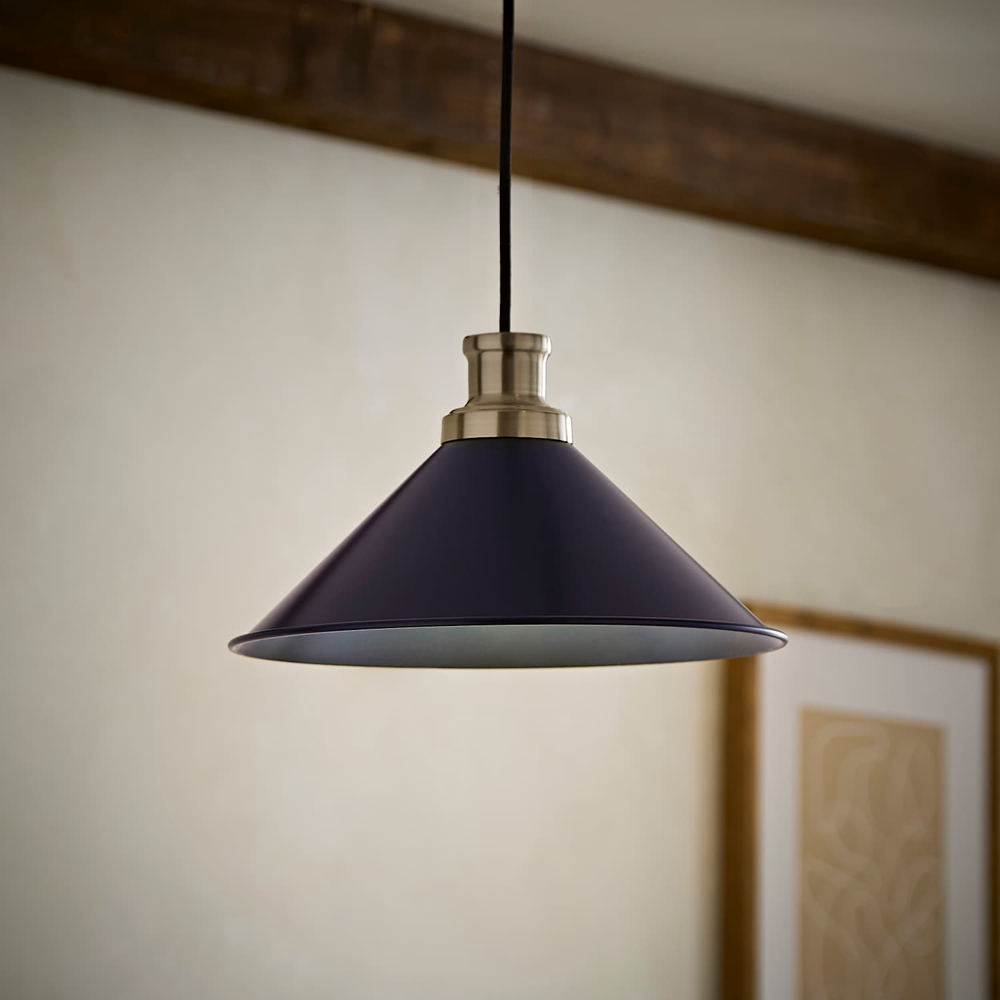 ValueLights Navy Blue Tapered Metal Shade with Rolled Edge and Metallic Fitting Image 6