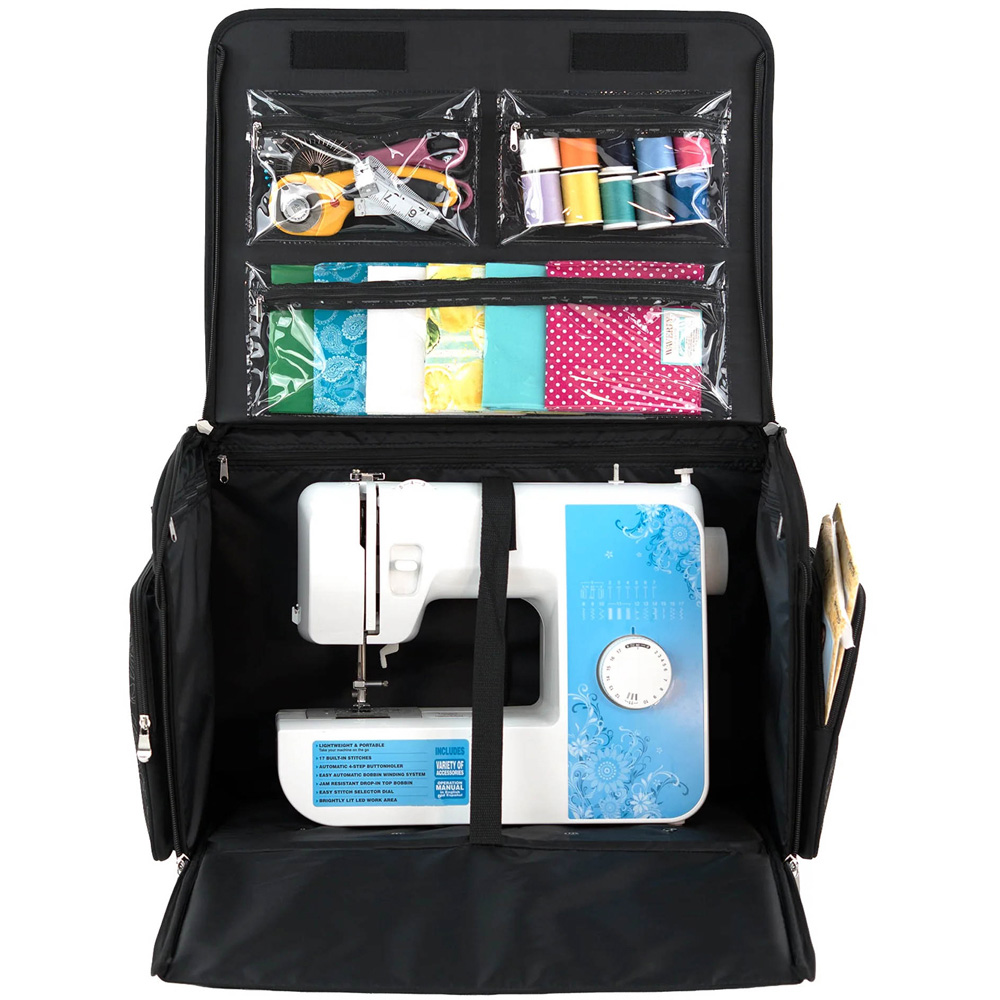 Everything Mary EVM13344-6 Black White Floral Collapsible Sewing Machine Case 55.8 x 34.3 x 45cm Image 3