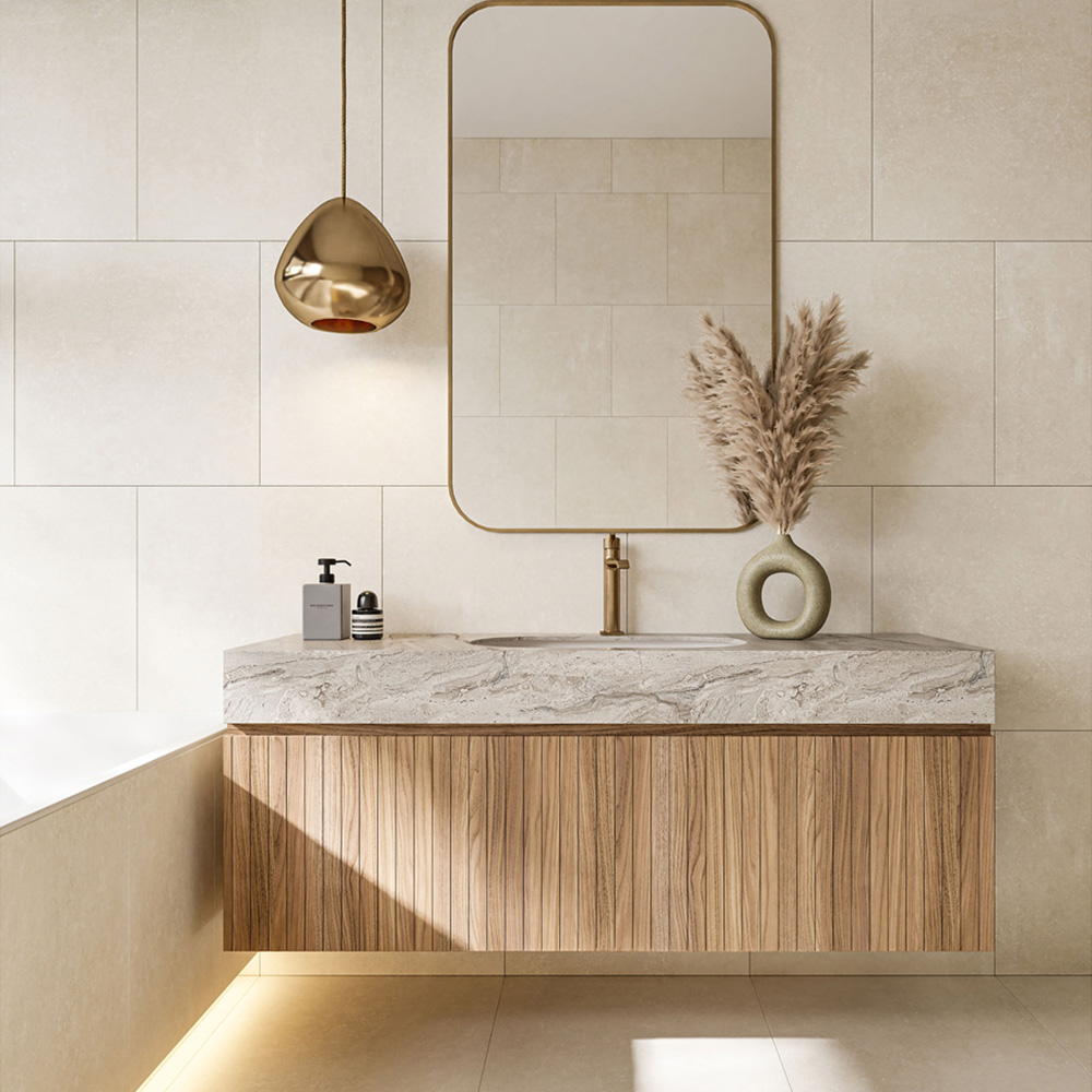 Top Ceramics Matt Beige Stone Effect Porcelain Wall Tile 600 x 600mm Image 1