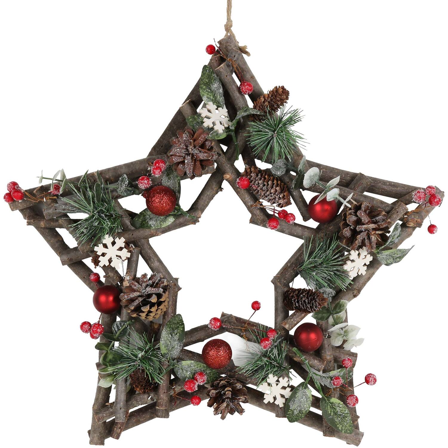 Brown Wreath with Snowflake and Berry Image 1