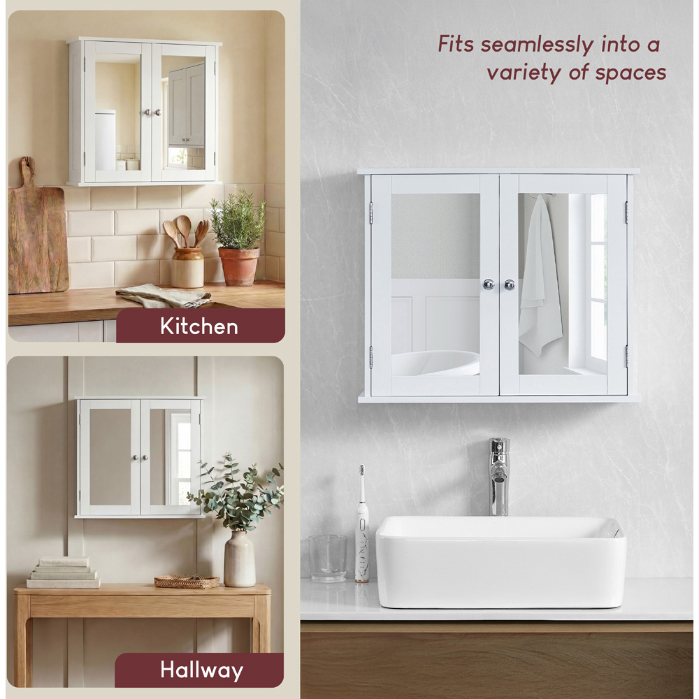 BATH VIDA Priano White Wide 2 Door Mirror Bathroom Cabinet Image 5