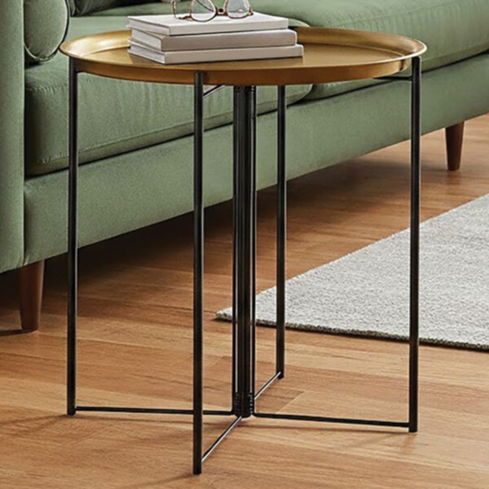 Premier Housewares Brass and Black Finish Round Top Side Table Image 1