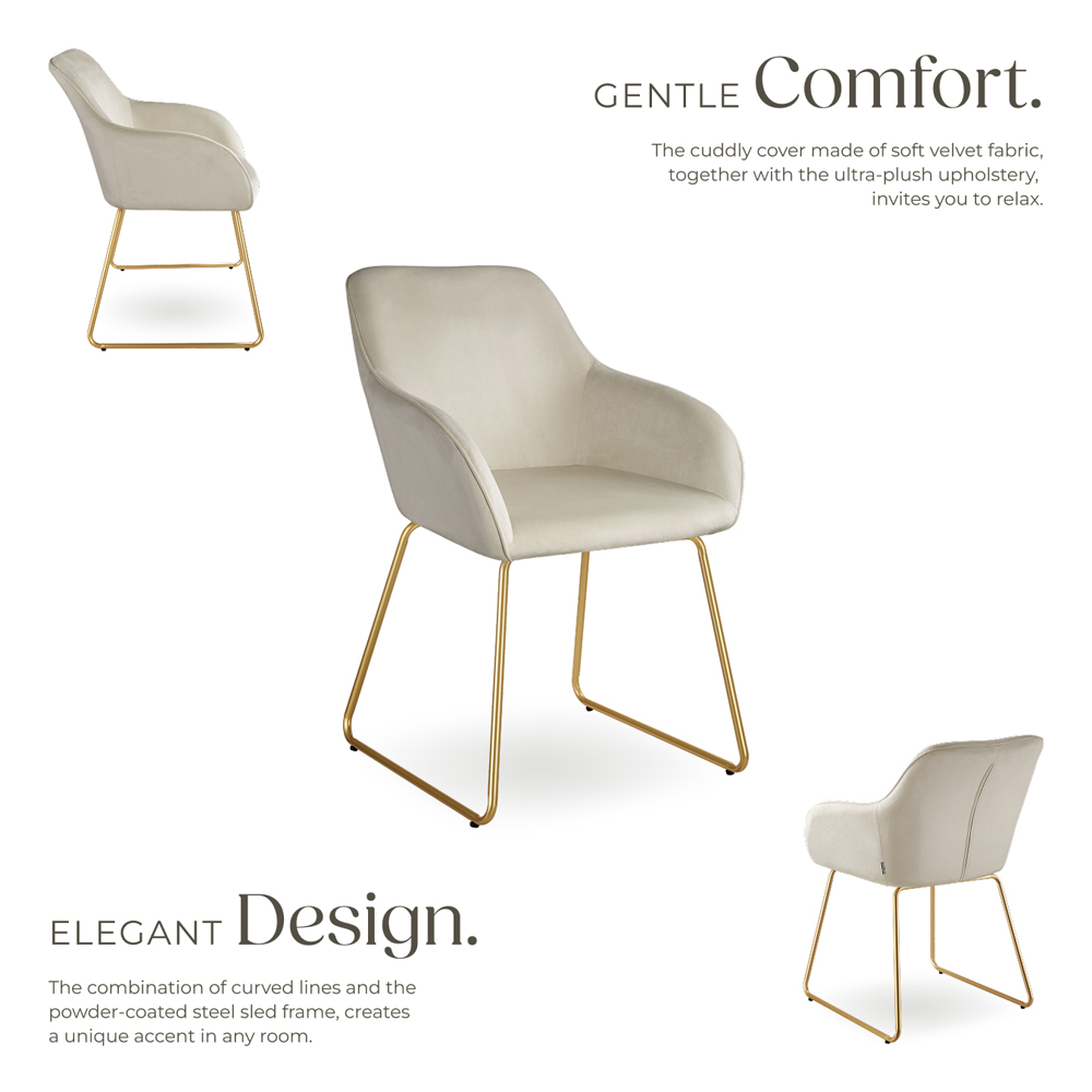 tectake Jeane Set of 2 Cream and Gold Velvet Look Dining Chair Image 4