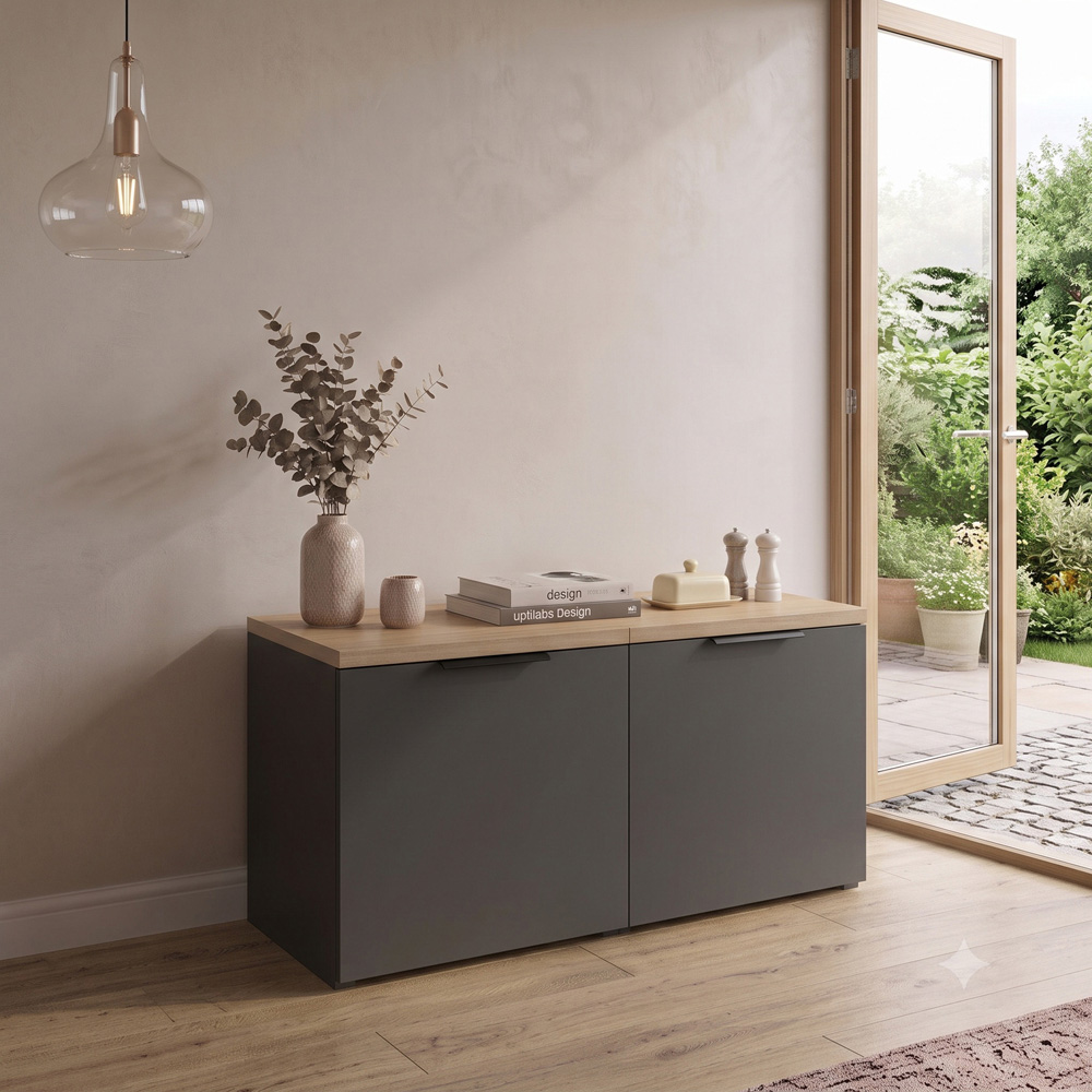 Shefa Line MODU 80 2 Door Graphite and Wotan Oak Sideboard Image 4