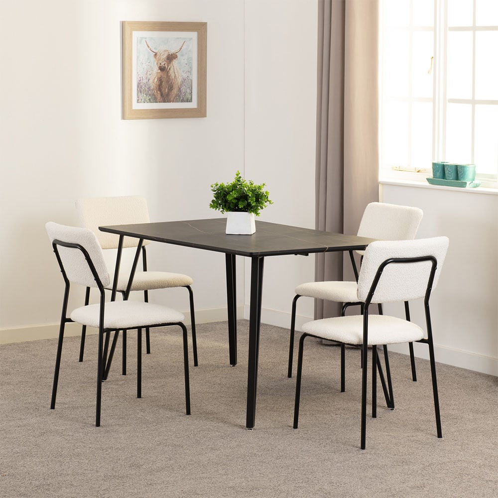 Seconique Marlow and Sheldon 4 Seater Dining Set Black Marble and Ivory Boucle Fabric Image 7