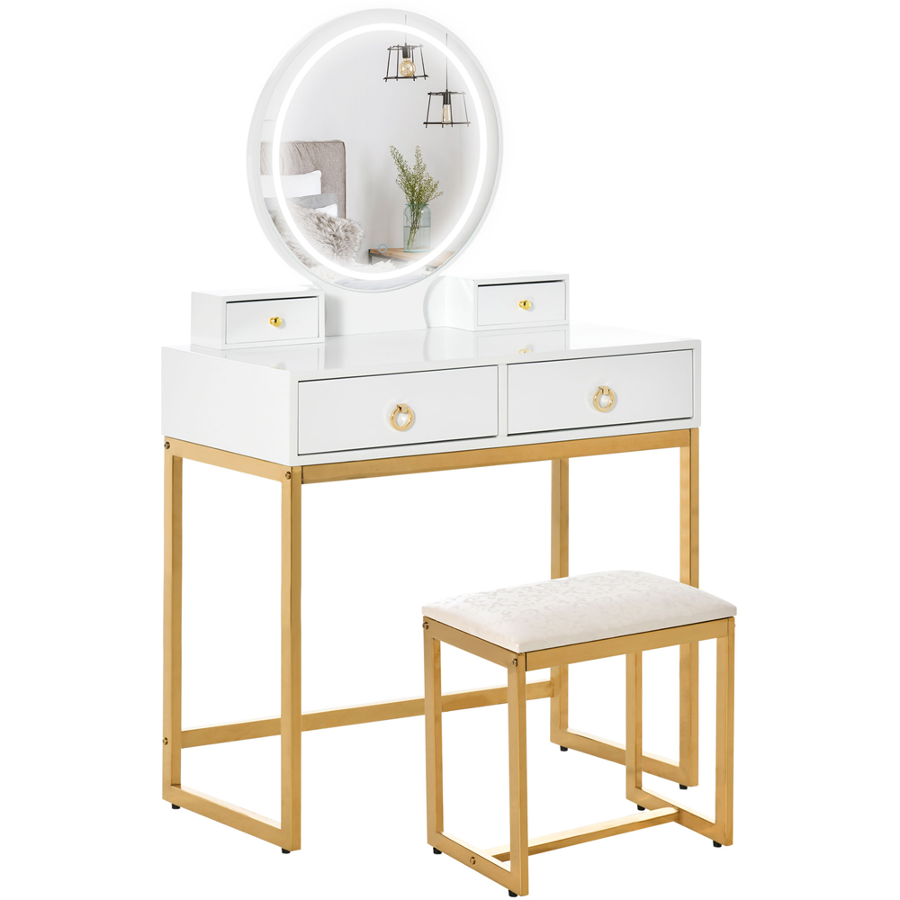 Portland 4 Drawer White Dressing Table Set with LED Mirror Image 2