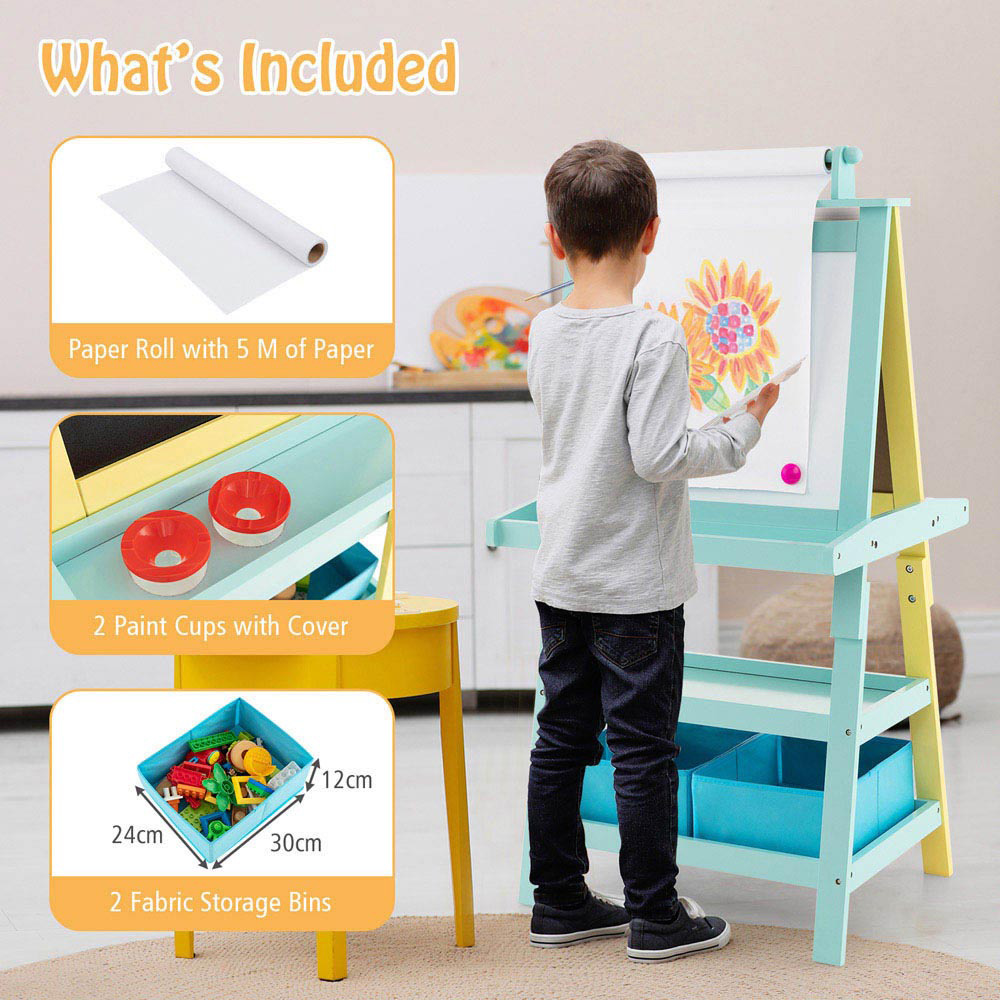 Costway Yellow Kids Double Sided Art Easel with Paper Roll Image 4
