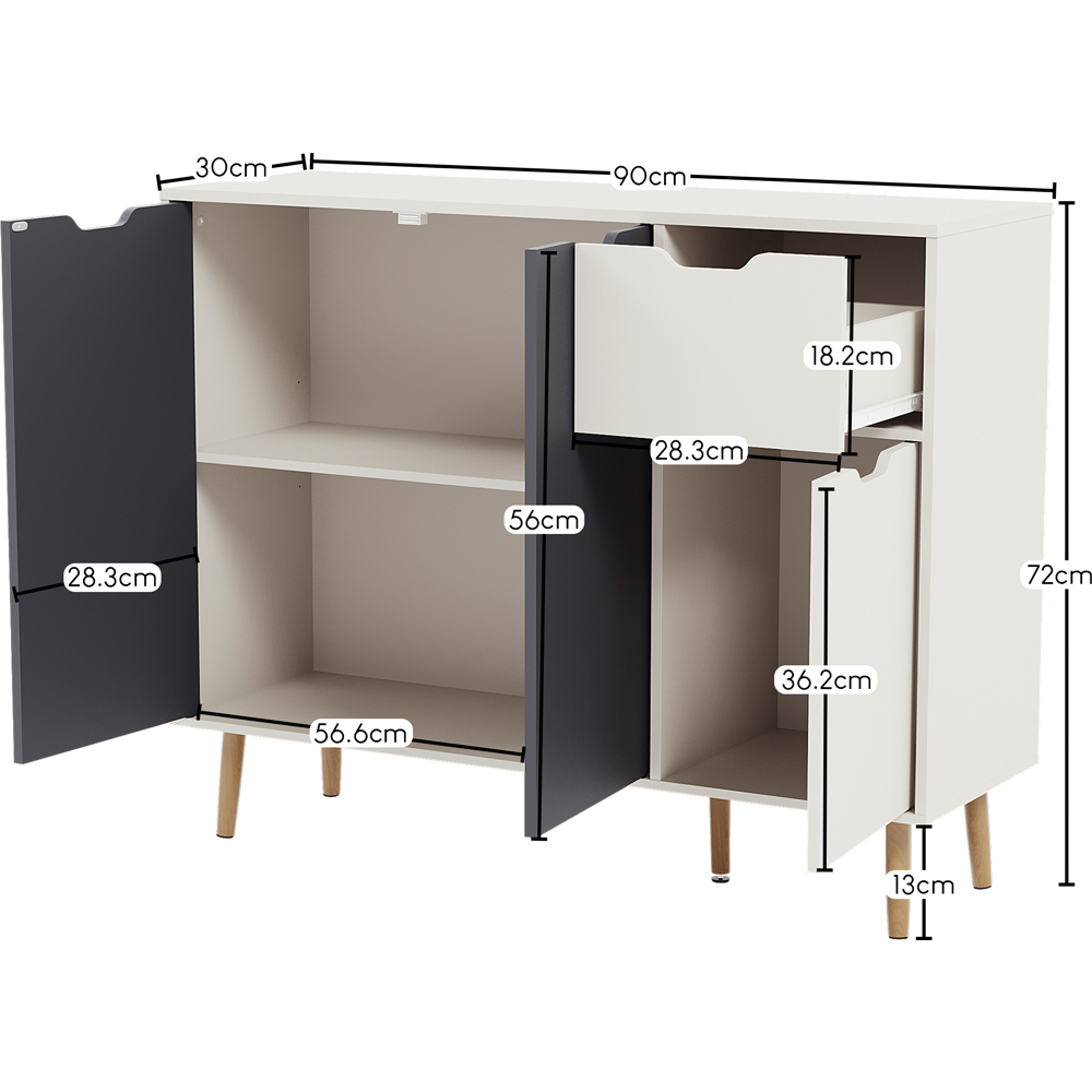 Vida Designs 3 Door Single Drawer Grey and White Sideboard Image 8