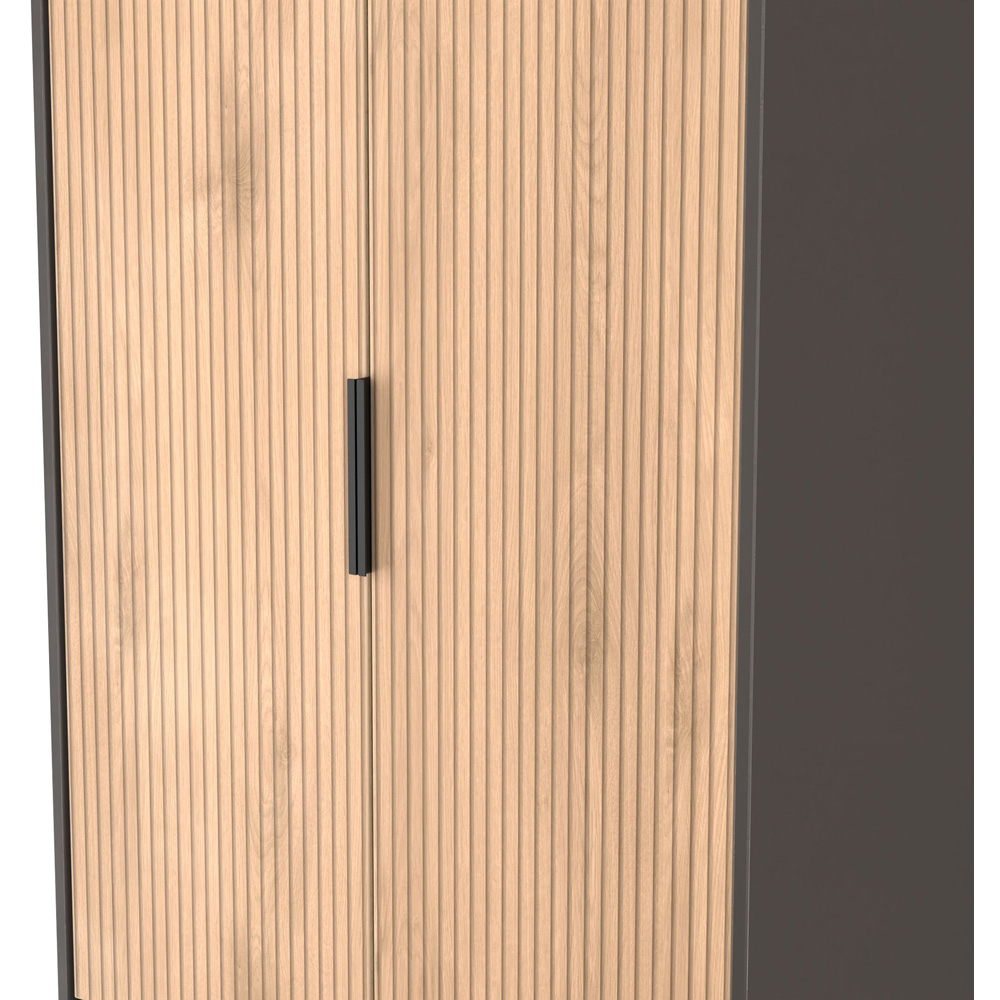 Crowndale Hong Kong 2 Door 2 Drawer Slatt Effect and Graphite Tall Wardrobe Ready Assembled Image 5
