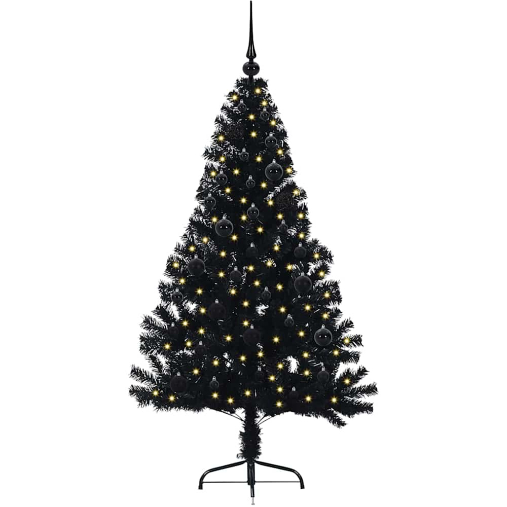 vidaXL Pre-Lit Black Baubles Black Artificial Christmas Tree 5ft Image 1