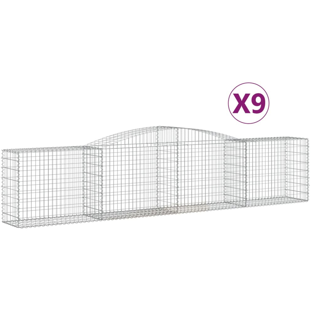vidaXL Silver Galvanised Iron Arched Gabion Basket 400 x 50 x 80/100cm 9 Pack Image 2