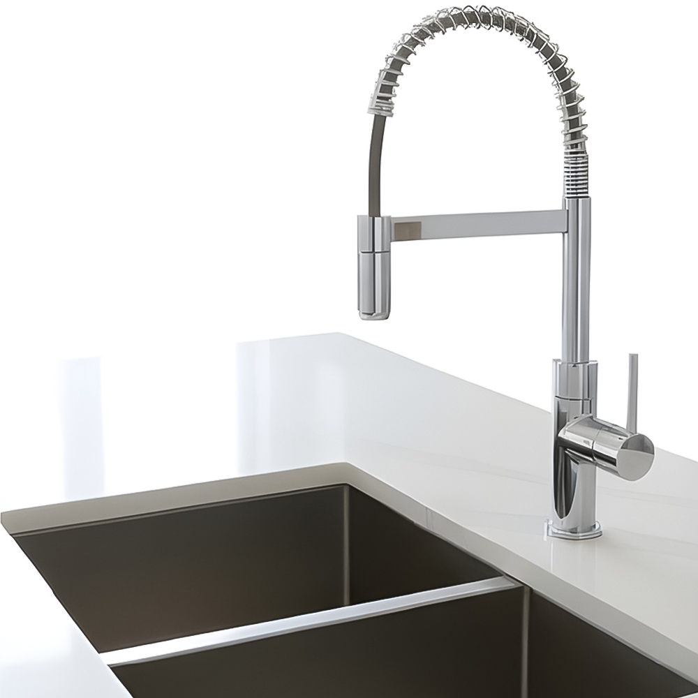 Piralla Vox Semi Pro Polished Chrome Single Lever Flexible Spout Kitchen Mixer Tap with Hand Spray Image 3