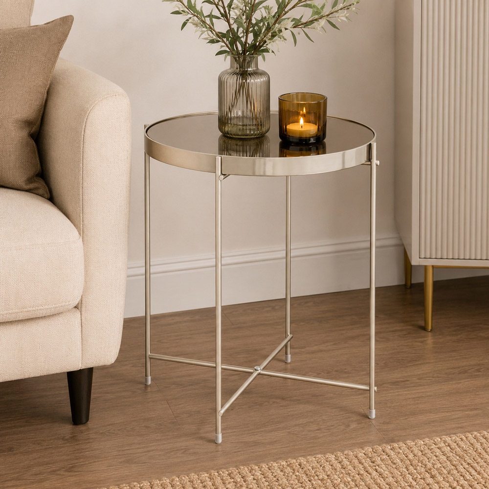 Premier Housewares Allure Grey Low Side Table with Mirrored Top Image 3