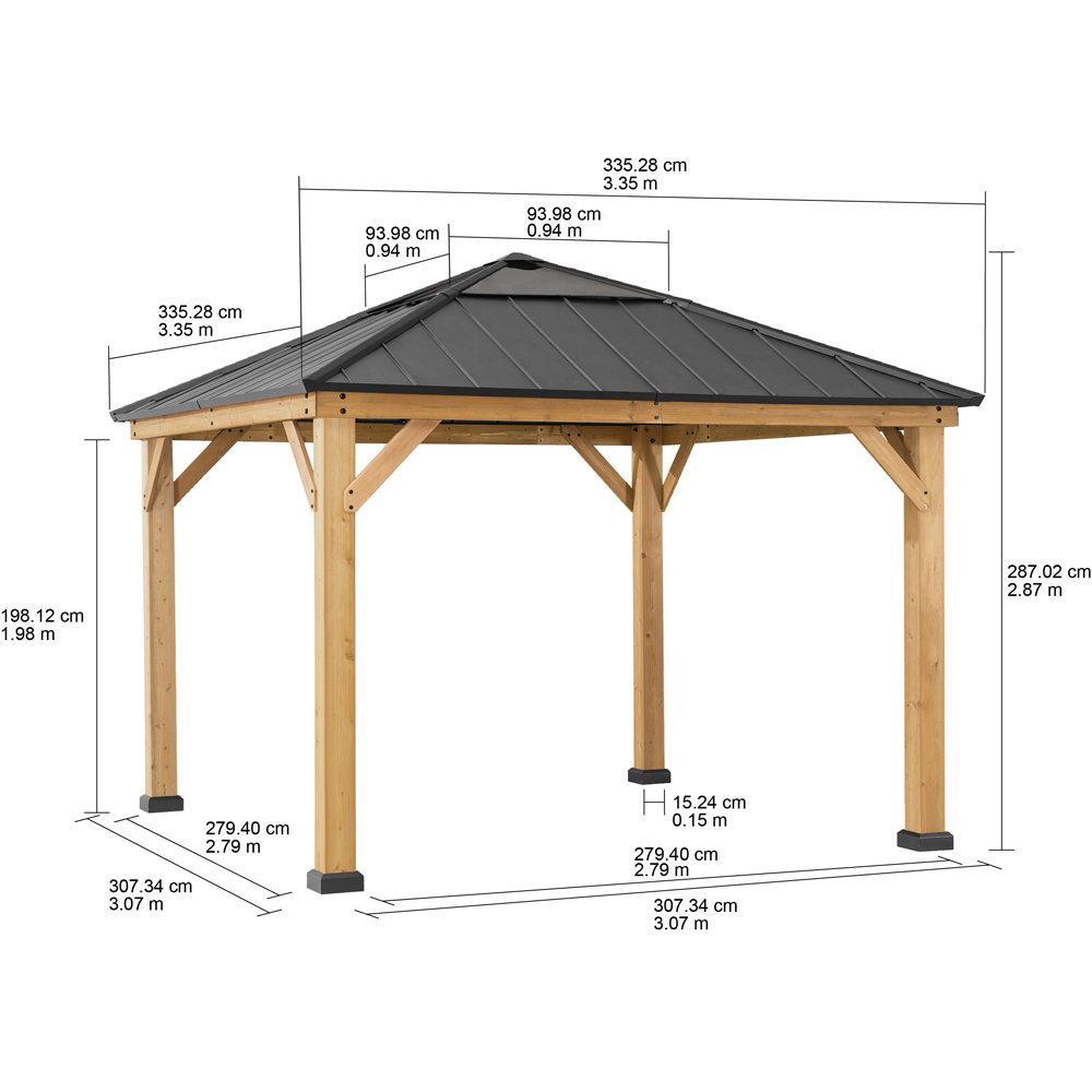 Sunjoy Pirin 3.36 x 3.36m Anthracite Cedar Wood Gazebo Image 7