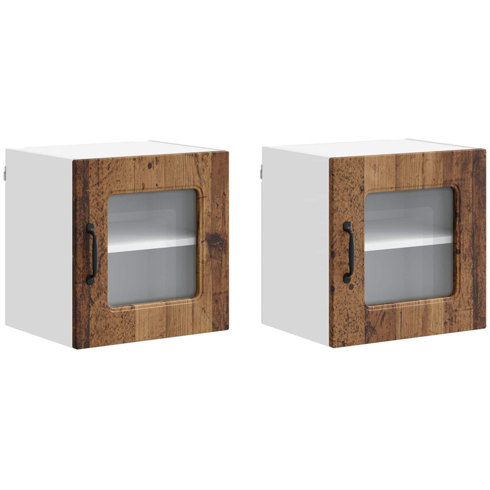 vidaXL Kalmar Single Glass Door Old Wood Wall Mounted Kitchen Cabinet Set of 2 Image 2