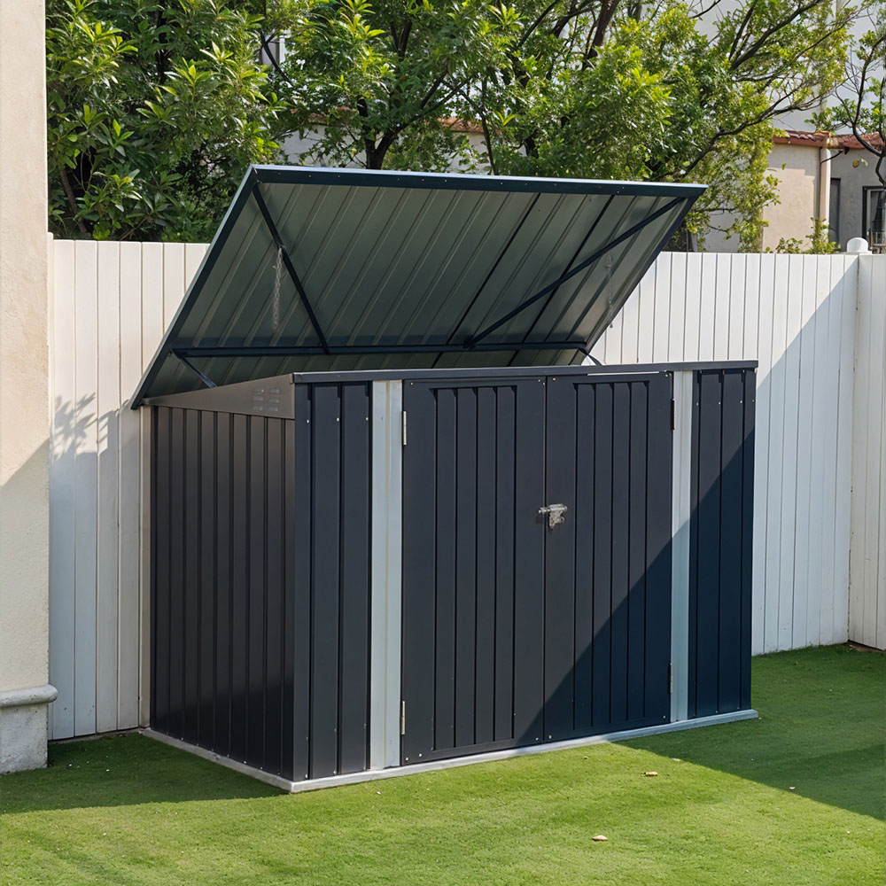 H&O Direct 6.3 x 3.8ft Black Metal Pent Garden Storage Shed with Hinged Lid Image 2