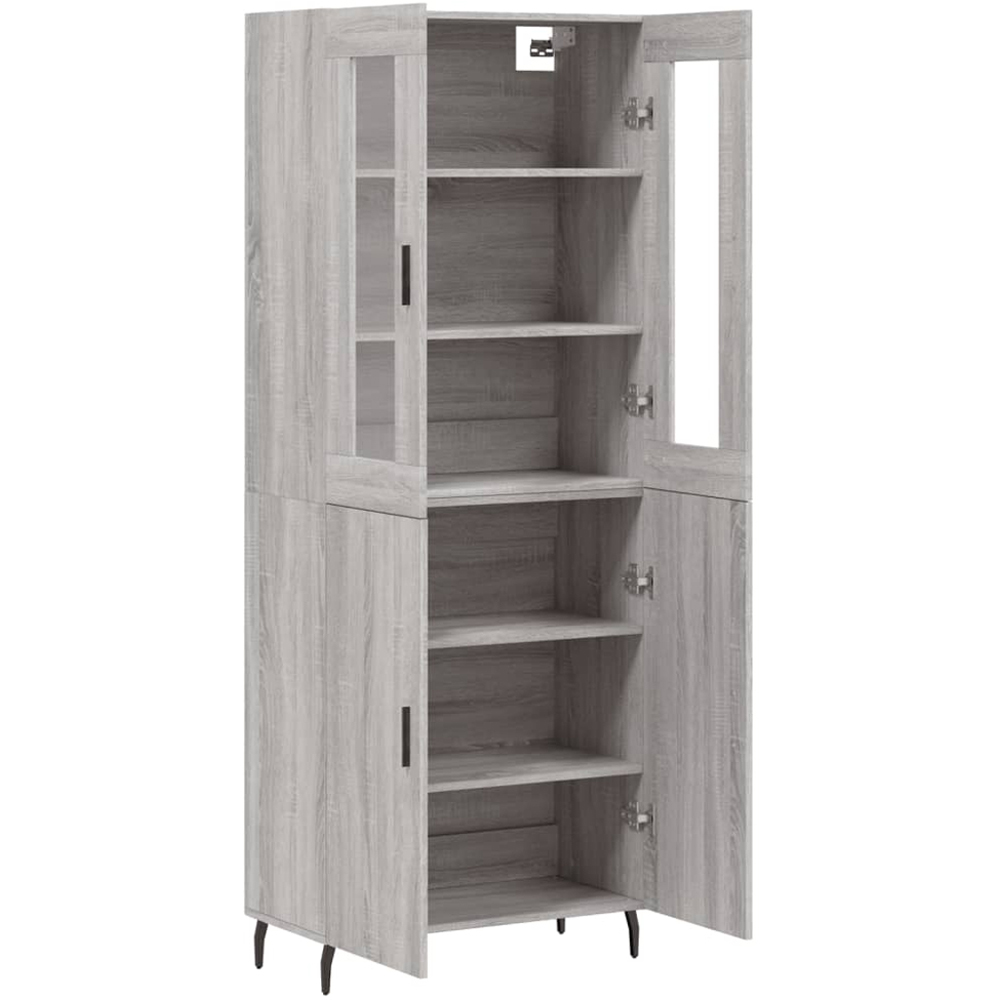 vidaXL 4 Glass and Wood Door Grey Sonoma Highboard with Metal Legs Image 4