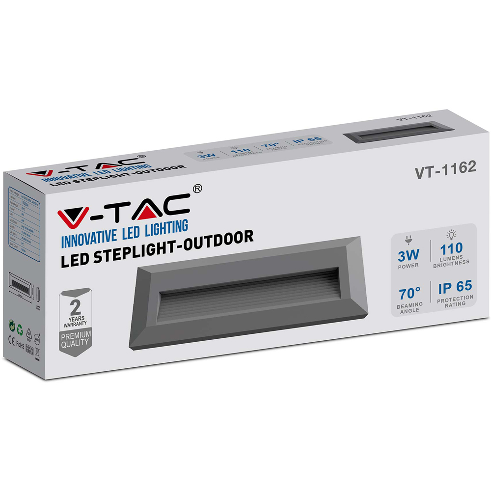 V-TAC 4 Pack 3W Grey Rectangular Cool White LED Step Light Image 4