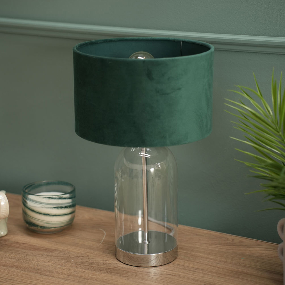 ValueLights Jessy Silver and Forest Green Velvet Shade Glass LED Table Lamp Image 5