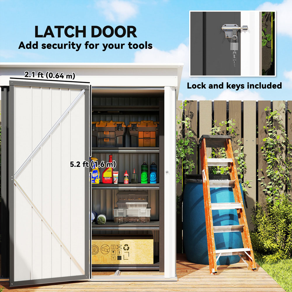 Outsunny 5 x 6ft Dark Grey Metal Lean To Pent Garden Shed Image 6