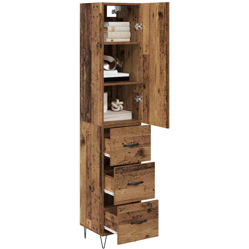 vidaXL Single Door 3 Drawer Old Wood Tall Slim Highboard Image 3