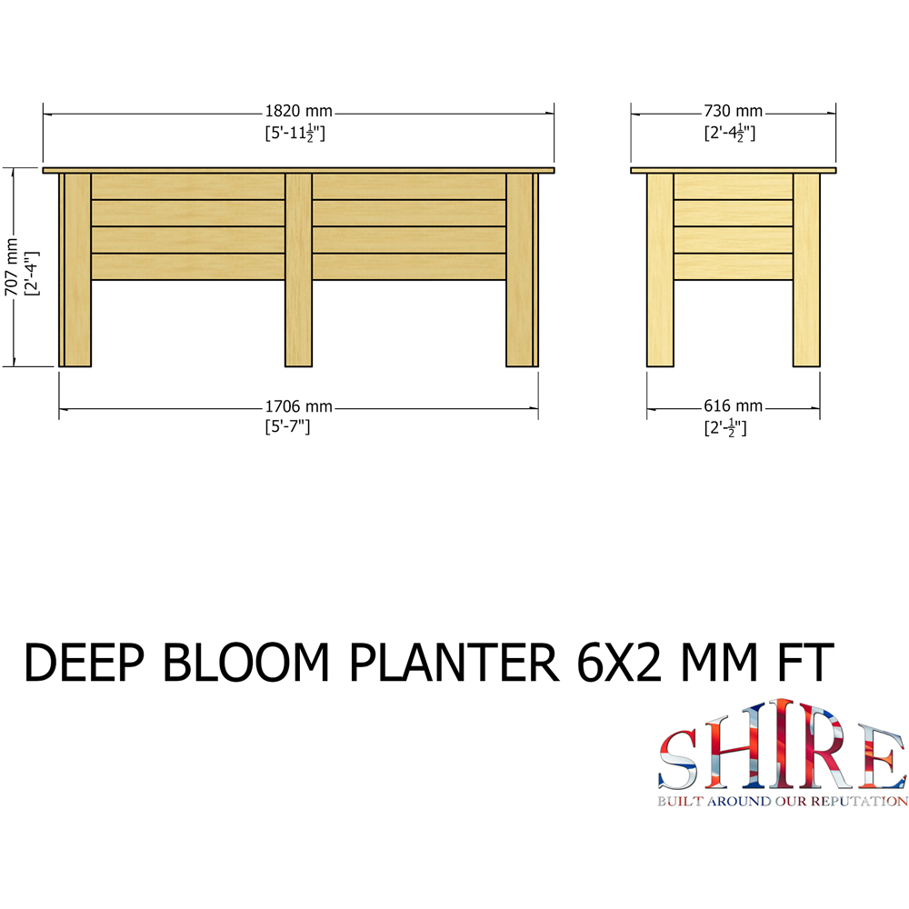 Shire Bloom Wooden Deep Planter 71 x 171 x 62cm Image 9