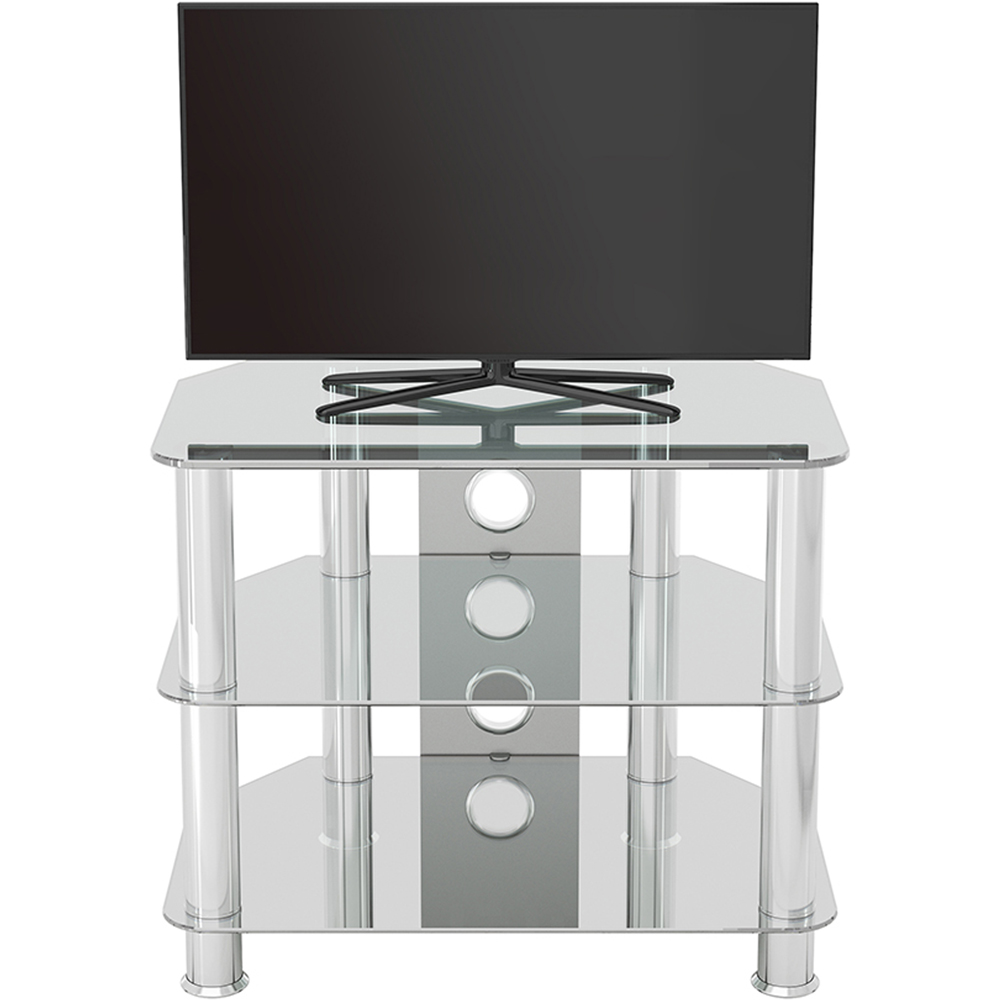AVF Classic 2 Shelf Clear and Chrome Glass Corner TV Unit with Cable Management Image 6