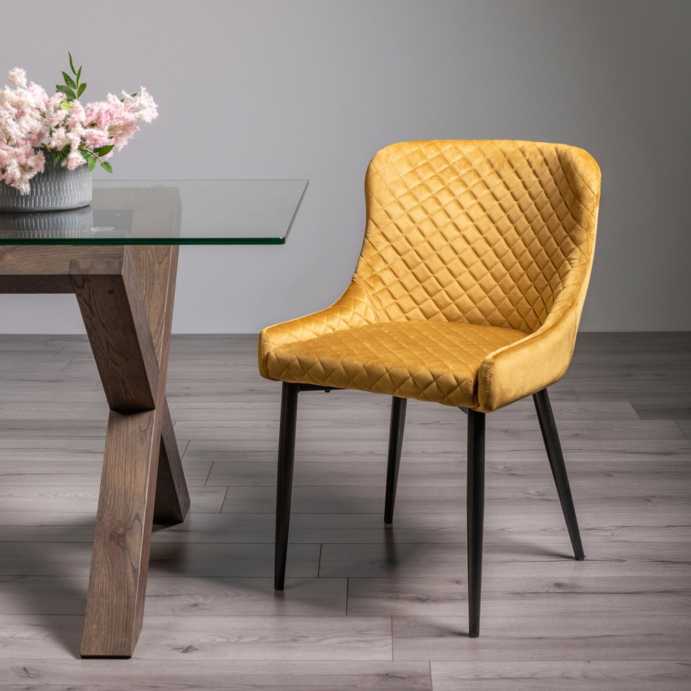 Bentley Designs Cezanne Set of 2 Mustard Velvet Dining Chair Image 6