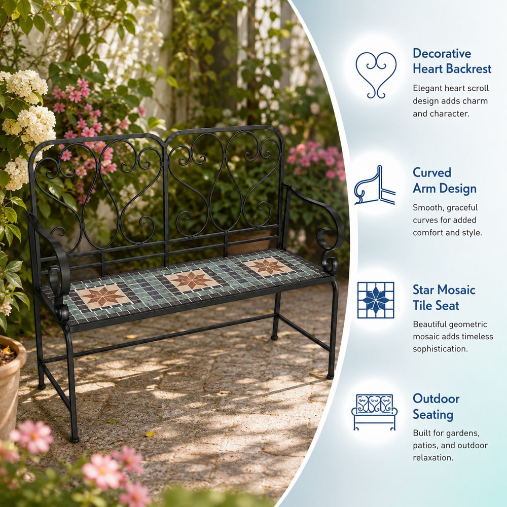 Shatchi Marrakech Mosaic 2 Seater Garden Bench Image 6