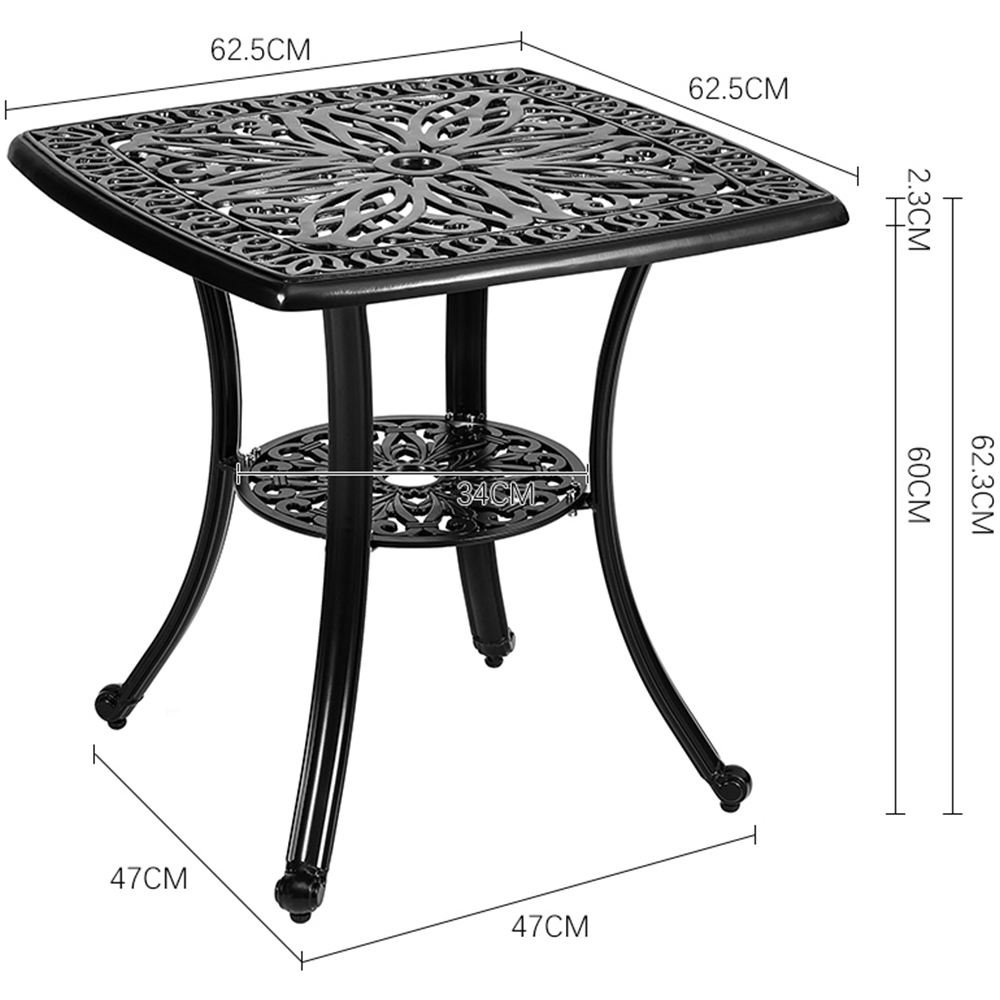 Living and Home Cast Aluminium Square Bistro Table Black Image 8