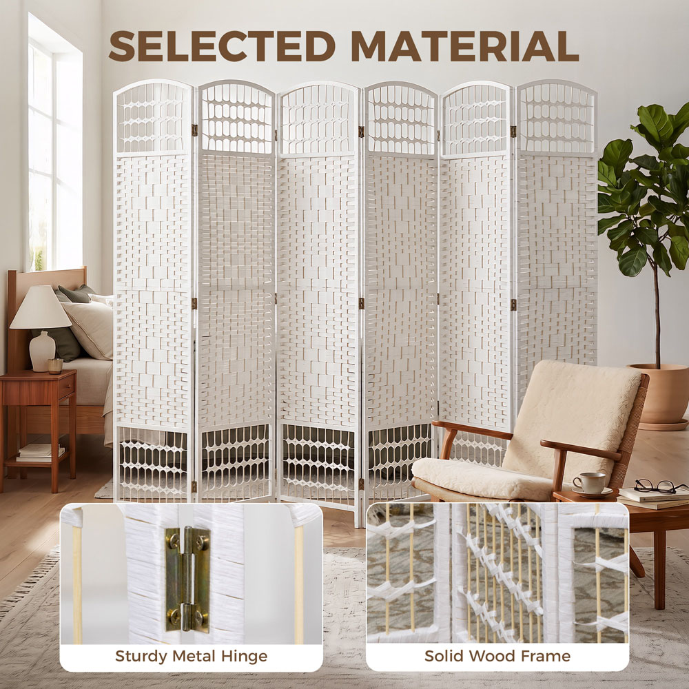 HOMCOM 6 Panel White Folding Freestanding Privacy Screen Image 4