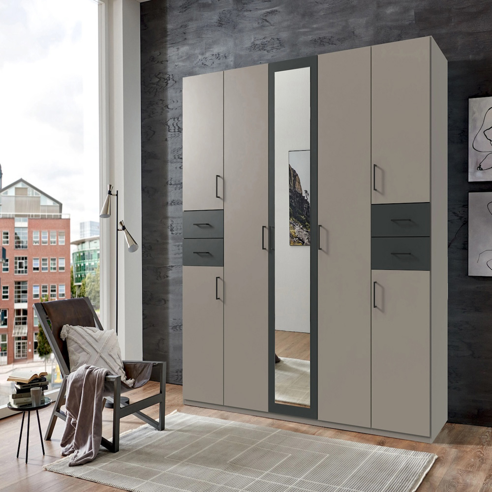 TJ'S Vegas 5 Door 4 Drawer Sahara Grey Mirrored Wardrobe Image 6