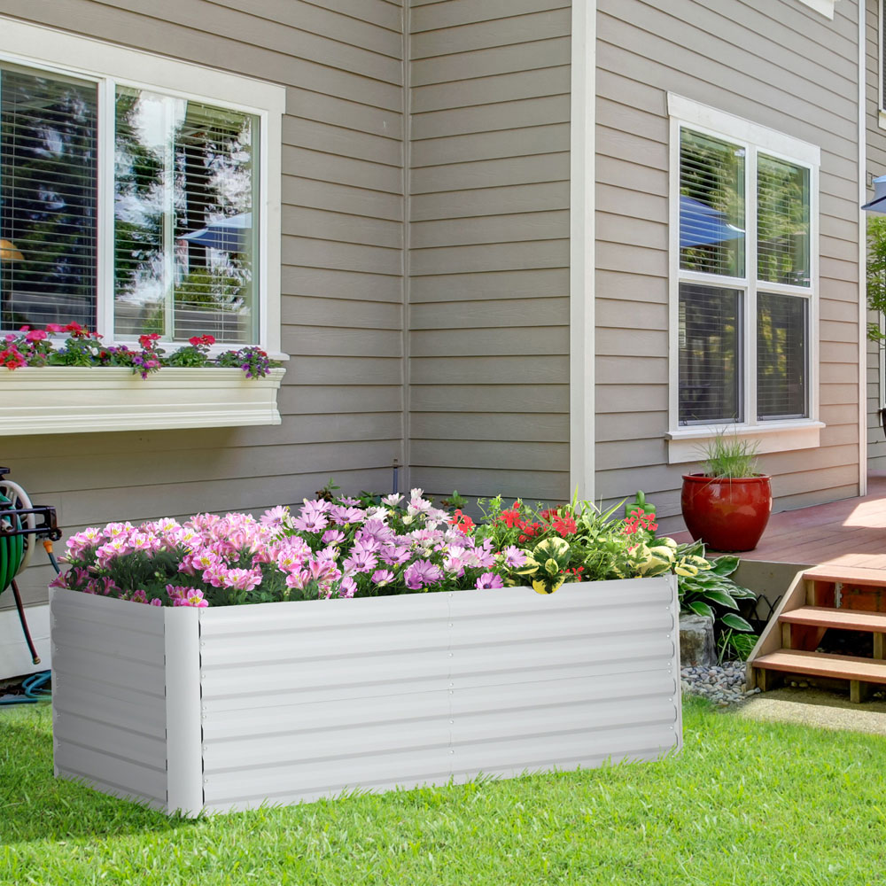Outsunny Light Grey Galvanised Steel Raised Garden Bed with Reinforced Rods 59 x 90 x 180cm Image 2