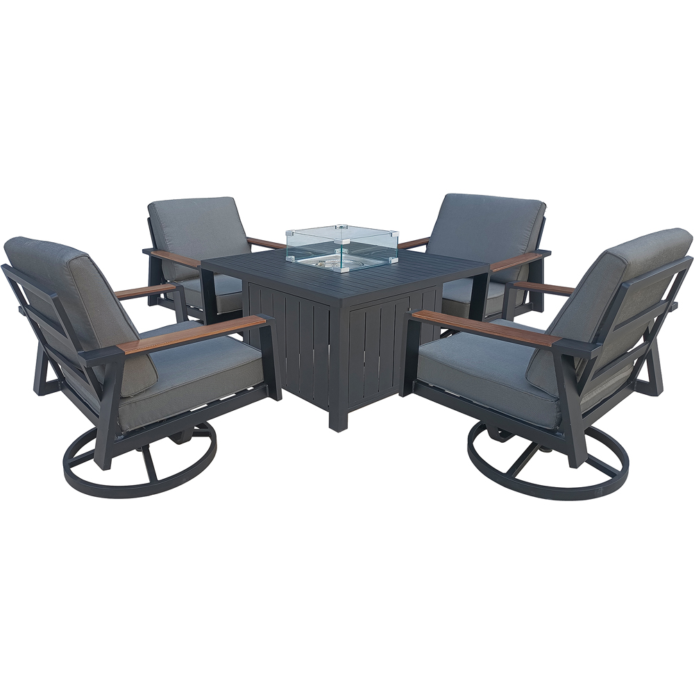 Furniture One 4 Seater Aluminium Garden Swivel Dining Set with Fire Pit Image 2