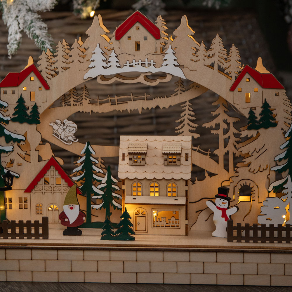 Samuel Alexander 12 Warm White LED Wooden Alpine Scene Christmas Decoration 40cm Image 4