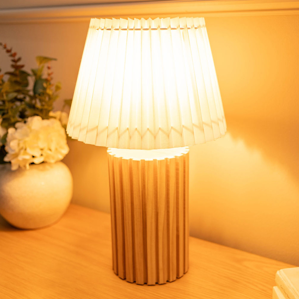 ValueLights Brooke Pleated Shade Wooden LED Table Lamp Image 3