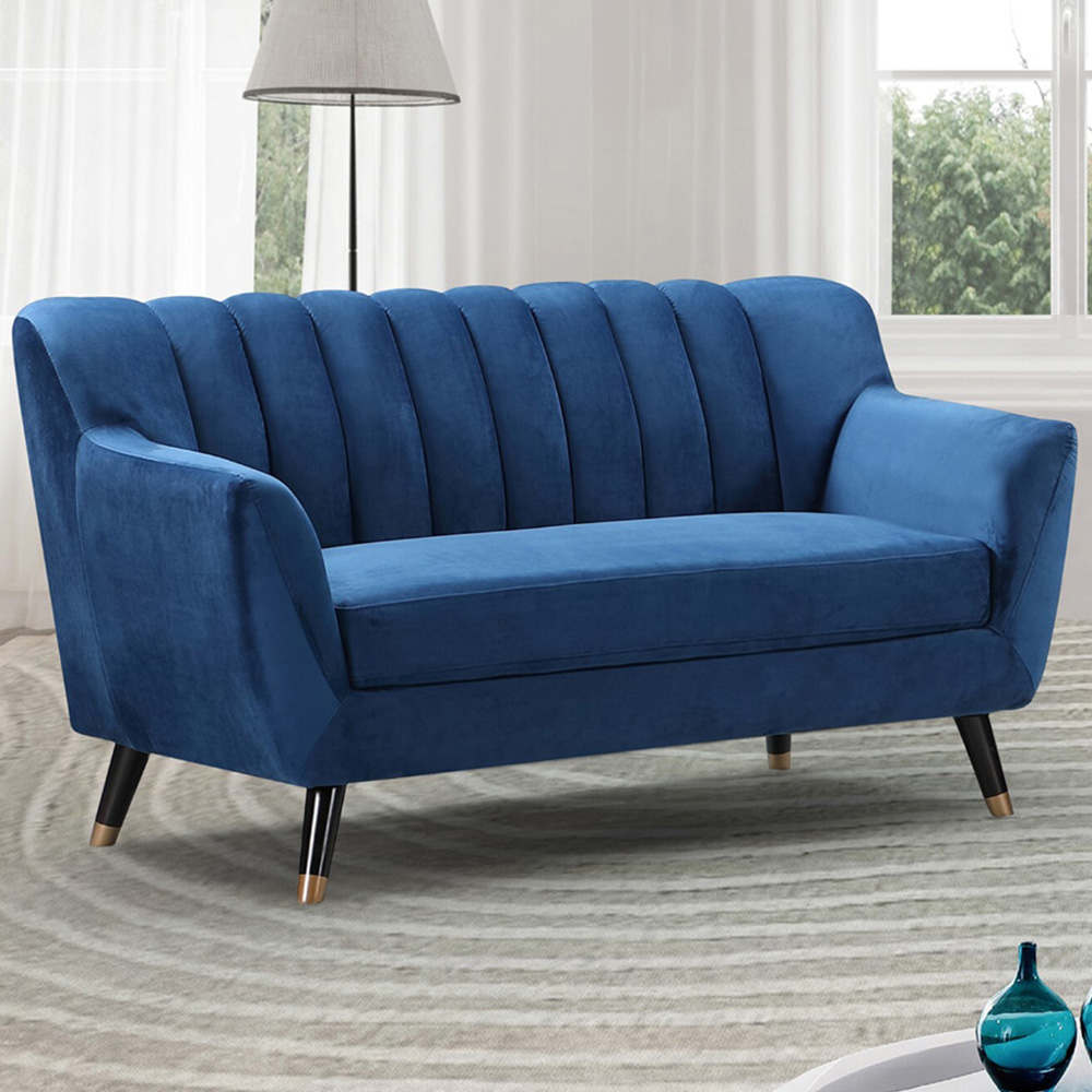 Morgan 2 Seater Blue Plush Velvet Sofa Image 1