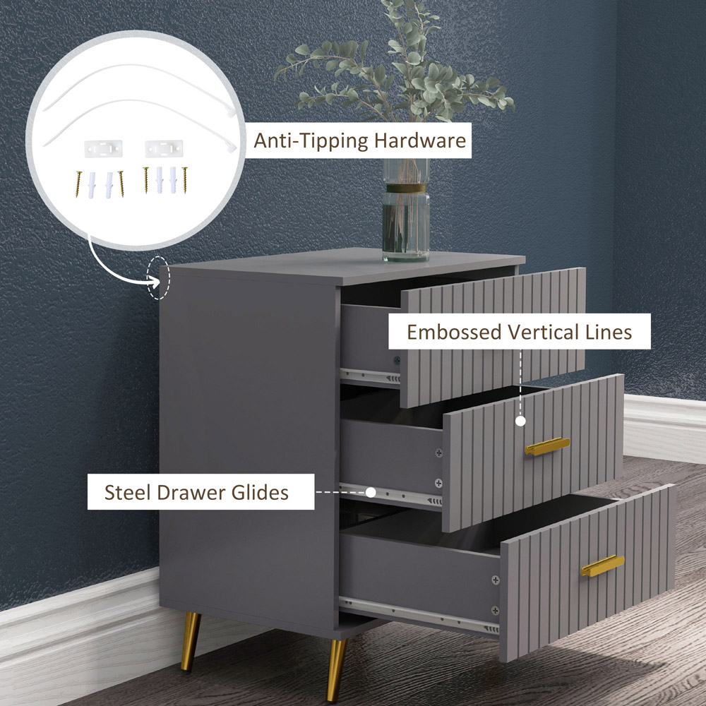 Portland 3 Drawer Chest of Drawers with Aluminium Legs Image 8