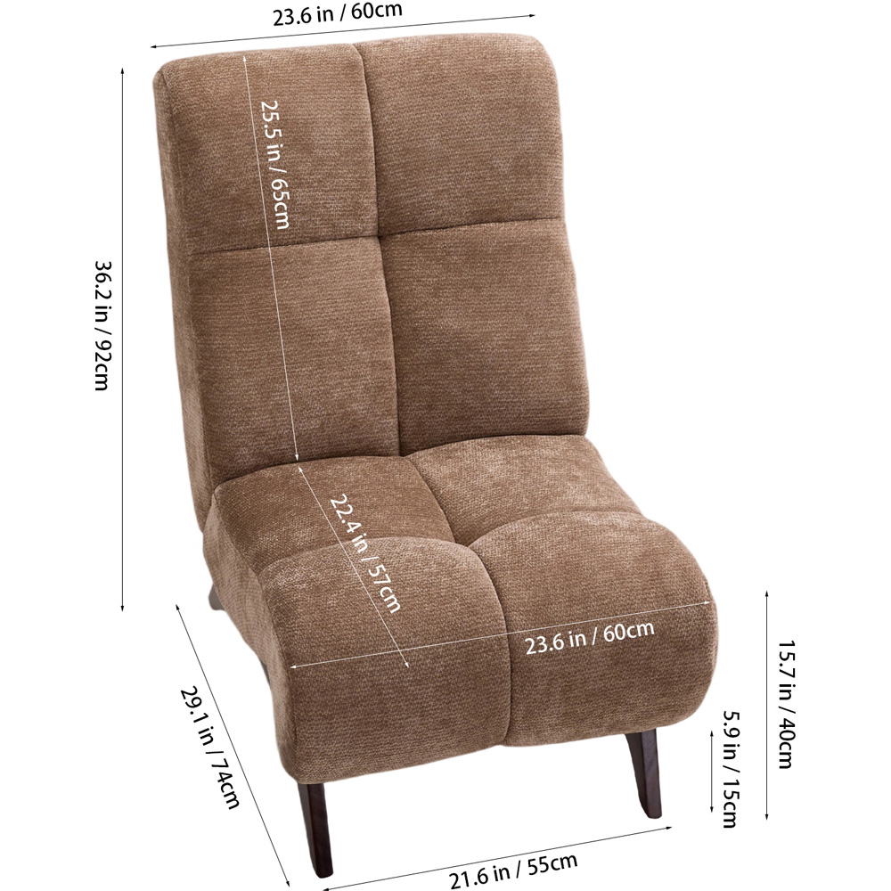 Living and Home Brown Chenille Quilted Backrest Lounge Chair Image 9