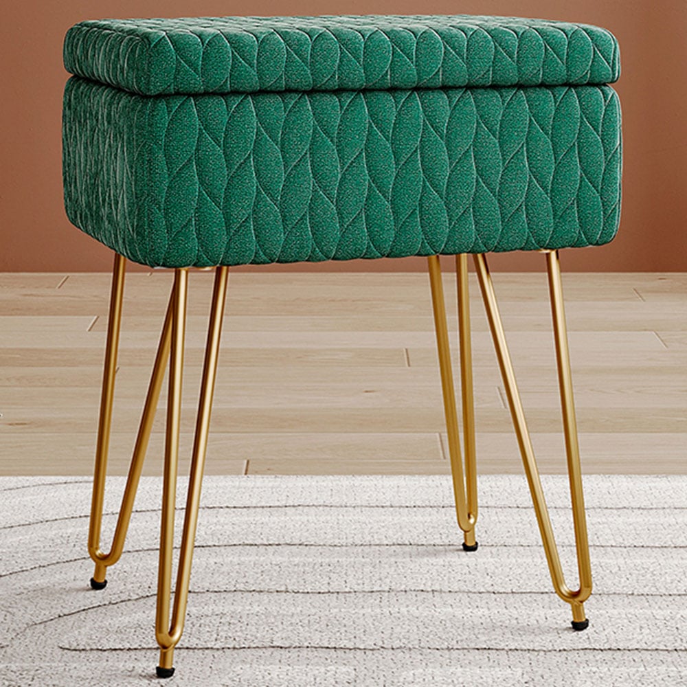 Living and Home Green Rectangle Upholstered Ottoman Vanity Stool with Storage Image 1