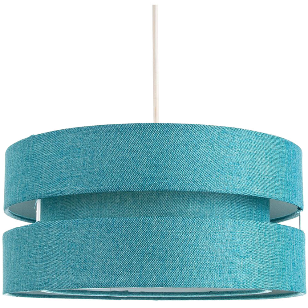Happy Homewares Contemporary 3 Tier Teal Linen Fabric Pendant Shade Image 1
